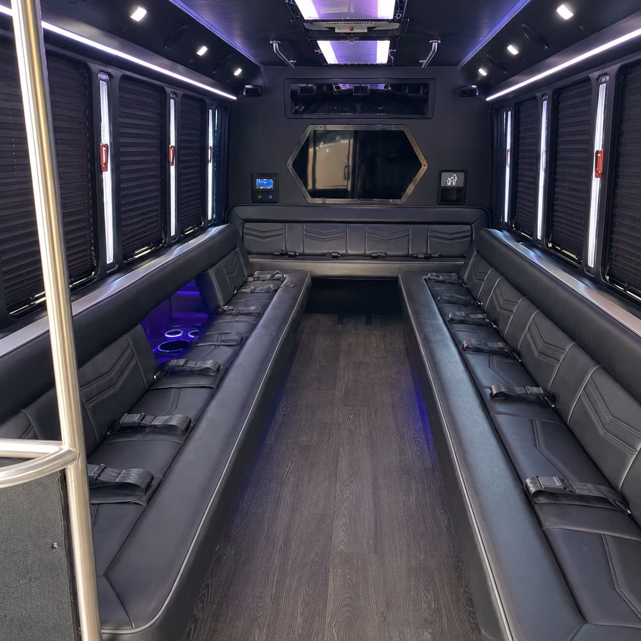 mission 18 passenger party bus interior