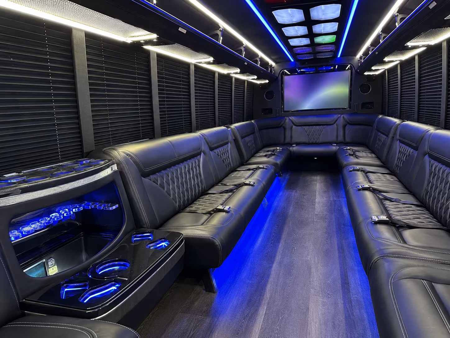 mission 20 passenger party bus inside