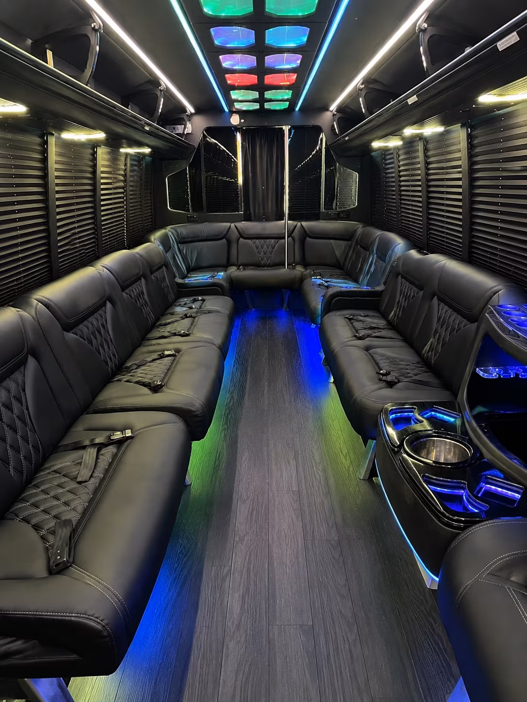 mission 20 passenger party bus interior