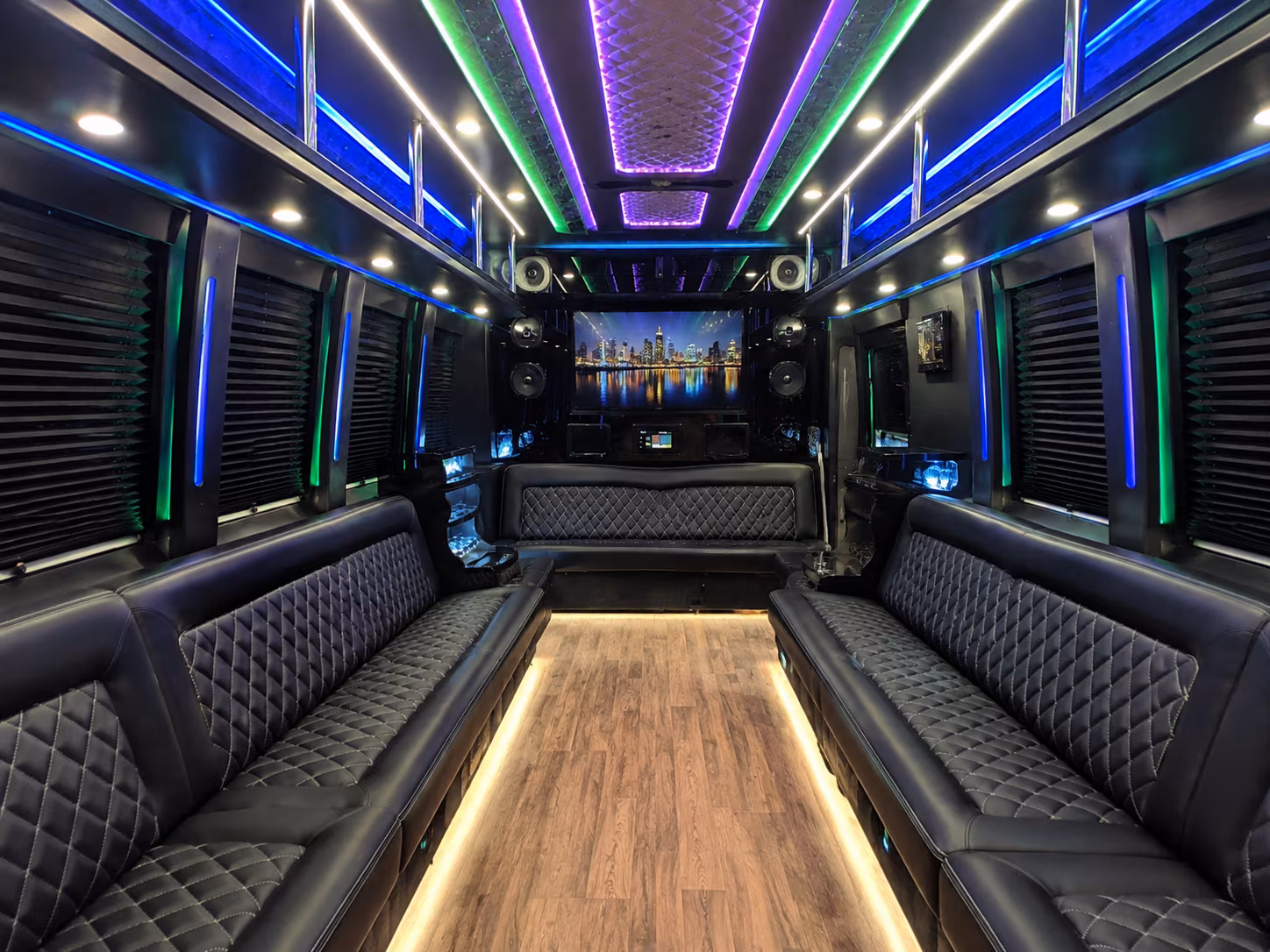 mission 25 passenger party bus interior