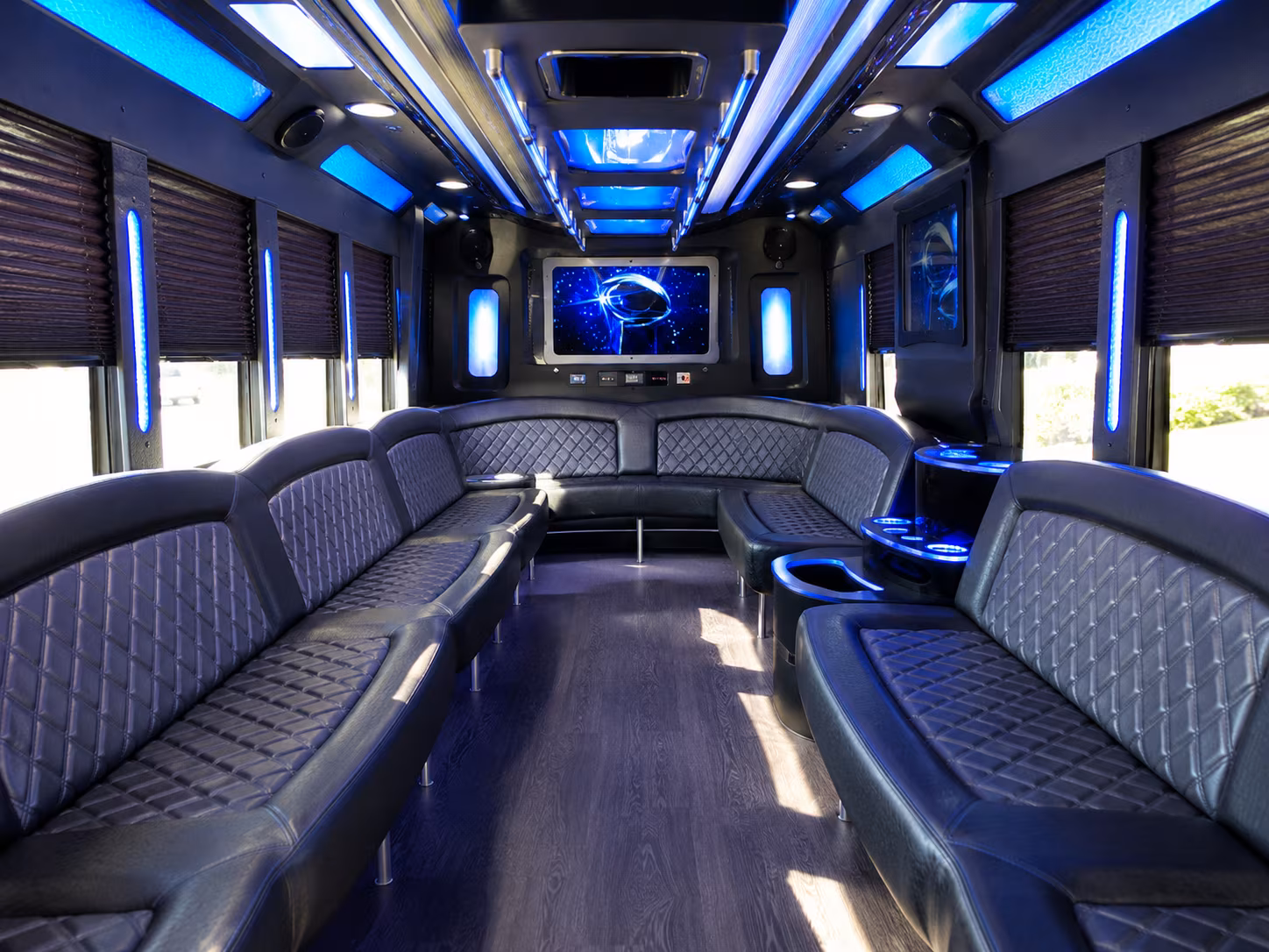 mission 28 passenger party bus inside