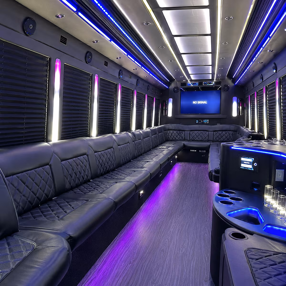 mission 30 passenger party bus inside