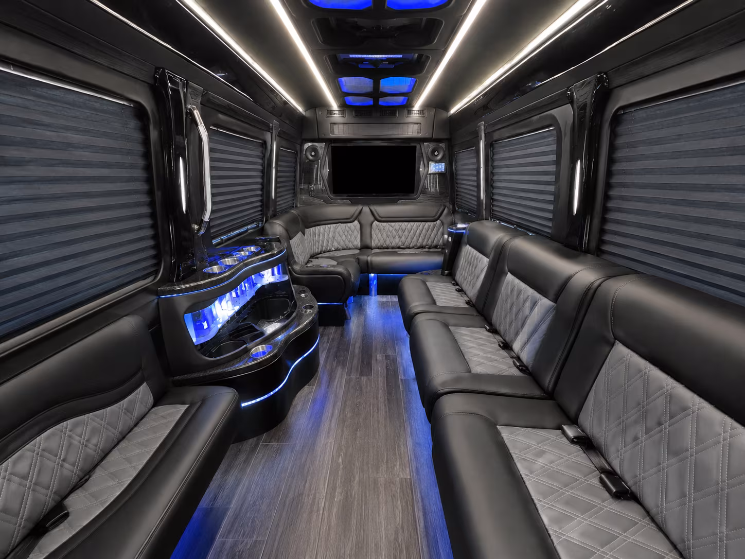 mission 40 passenger party bus inside