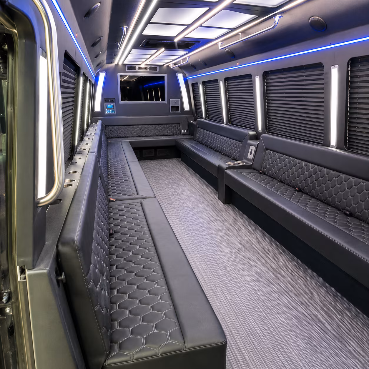 mission 40 passenger party bus interior