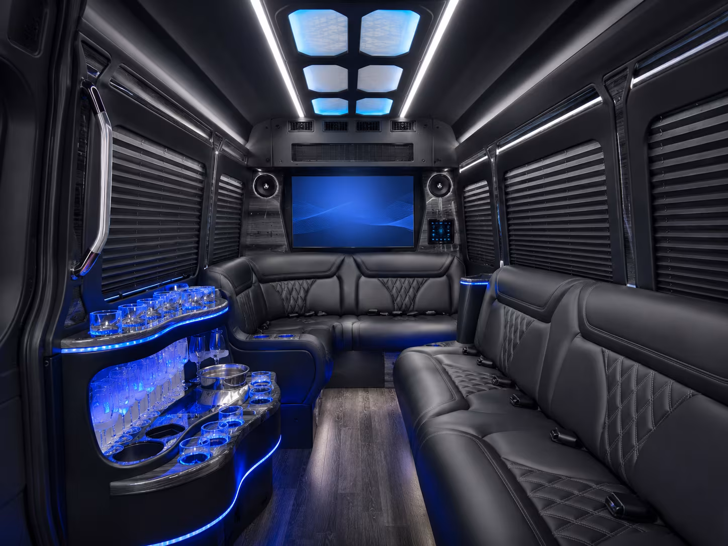 mission 50 passenger party bus interior