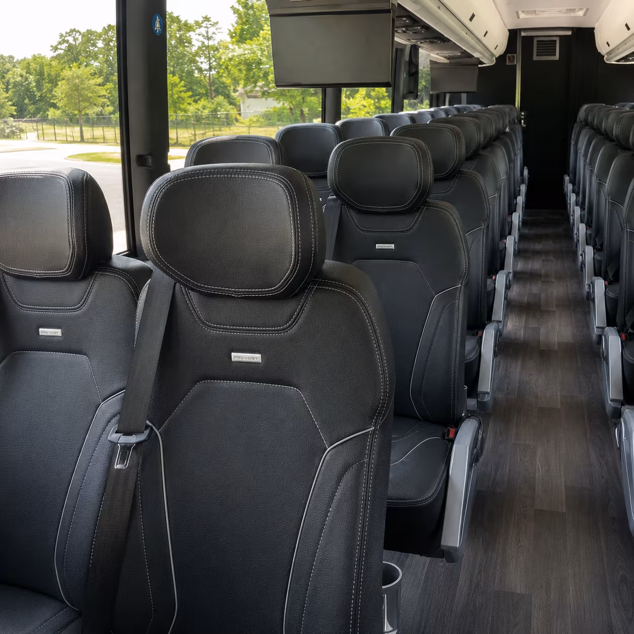 mission 56 passenger charter bus inside